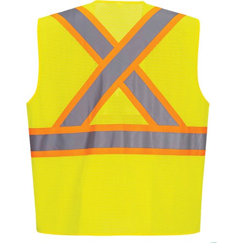 Contrast-Striped Safety Vest, High Visibility Lime-Yellow, Small, Polyester Dufferin Supply
