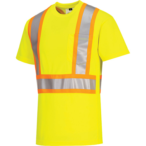 T-shirt de s&eacute;curit&eacute; &agrave; bandes contrastantes, Polyester, Petit, Jaune lime haute visibilit&eacute; Dufferin Supply