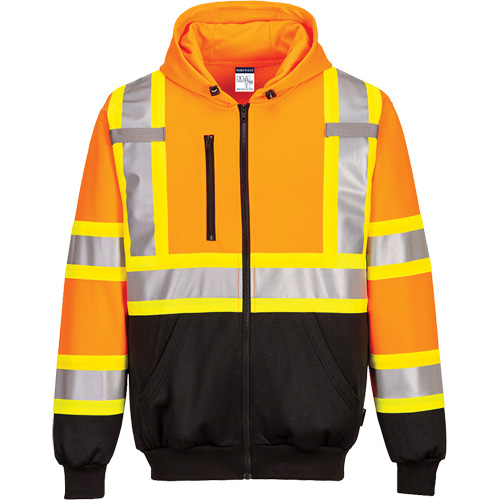Contrast-Striped Safety Hoodie, Small, Black/High Visibility Orange Dufferin Supply