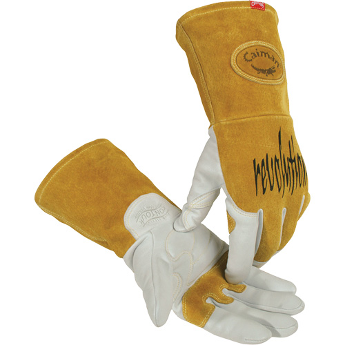 Caiman&reg; Premium TIG/MIG Welder's Gloves with FR Insulated Split Cowhide Back, Grain Goatskin, Size Small Dufferin Supply