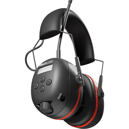 &eacute;couteurs AM/ FM Air Defender noir & Rouge, Style Bandeau, 24 dB Dufferin Supply