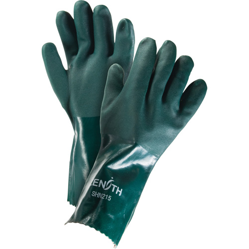 Double Dipped Green Gloves, 14" L, PVC, Cotton Jersey Inner Lining, 70-mil Dufferin Supply