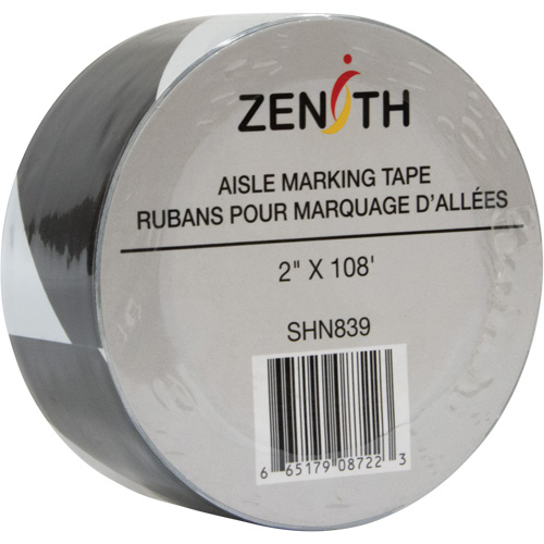 Aisle Marking Tape, 2" x 108', PVC, Black and White Dufferin Supply