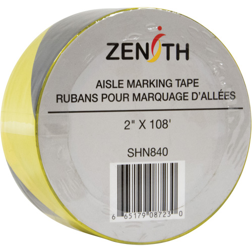 Aisle Marking Tape, 2" x 108', PVC, Noir et jaune Dufferin Supply