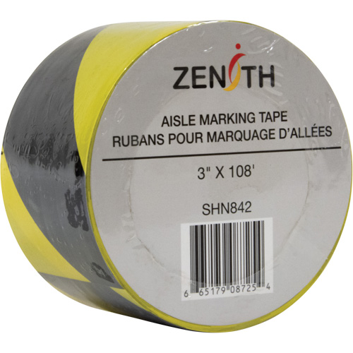 Aisle Marking Tape, 3" x 108', PVC, Noir et jaune Dufferin Supply