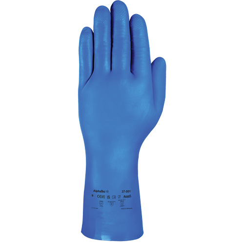 Gants r&eacute;sistants aux produits chimiques bleus pour usage moyen AlphaTec 37-501, Taille 7, 13" lo, Nitrile, 16,5-mil Dufferin Supply