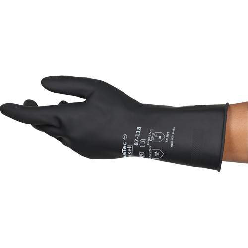 Gants r&eacute;sistants aux produits chimiques AlphaTec 87-118, Taille Petit/7, 12,6" lo, Latex de caoutchouc, Doublure en Coton, 31-mil Dufferin Supply
