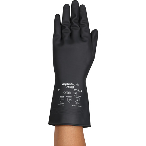 Gants r&eacute;sistants aux produits chimiques AlphaTec 87-118, Taille Petit/7, 12,6" lo, Latex de caoutchouc, Doublure en Coton, 31-mil Dufferin Supply