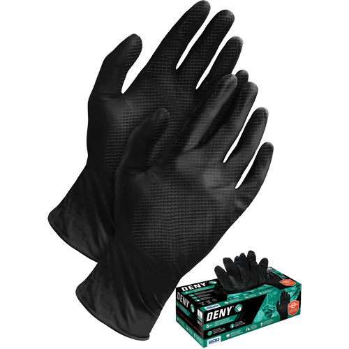 Deny&reg; Disposable Gloves, Small, Nitrile, 6-mil, Powder-Free, Black Dufferin Supply