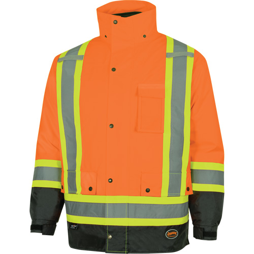 5056 Pioneer&reg; Yukon 7-in-1 Waterproof Winter Safety Parka, Polyester, Black/High Visibility Orange, X-Small Dufferin Supply