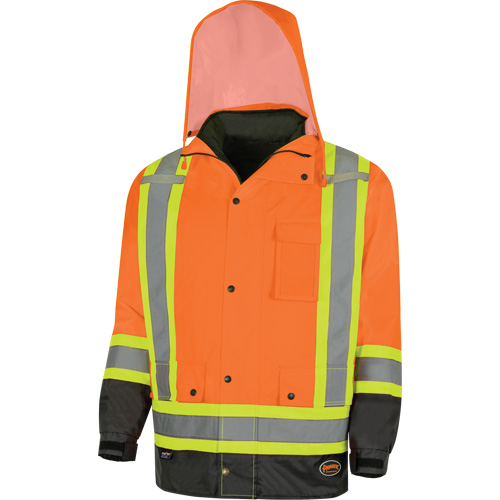 5056 Pioneer&reg; Yukon 7-in-1 Waterproof Winter Safety Parka, Polyester, Black/High Visibility Orange, X-Small Dufferin Supply