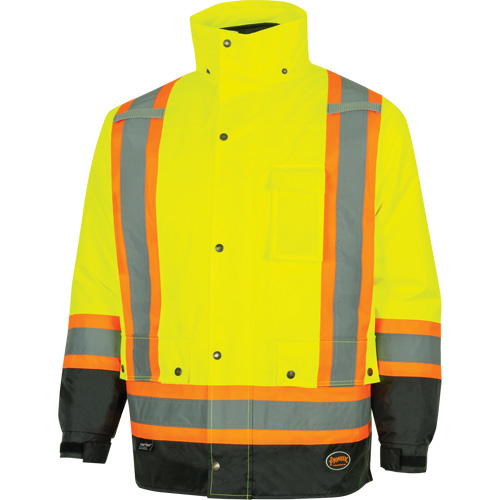 5057 Pioneer&reg; Yukon 7-in-1 Waterproof Winter Safety Parka, Polyester, Black/High Visibility Lime-Yellow, X-Small Dufferin Supply