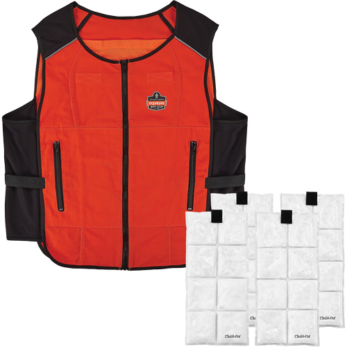 Chill-Its 6260 Lightweight Phase Change Cooling Vest with Rechargeable Packs, Large/X-Large, Orange Dufferin Supply