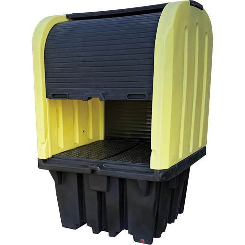 Yellow Roll Top Hardcover Spill Pallet, 65" L x 65" W x 101" H, 5000 lbs. Load Capacity Dufferin Supply