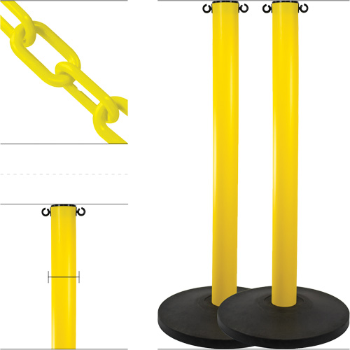 Ensemble de montants industriels avec chaîne en plastique, Hauteur de 37", Jaune Dufferin Supply