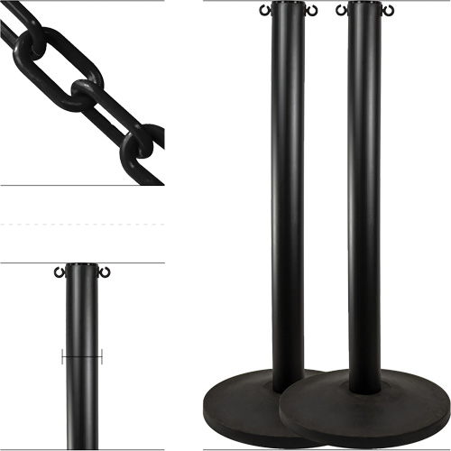 Industrial Stanchion Kit with Plastic Chain, 37" High, Black Dufferin Supply