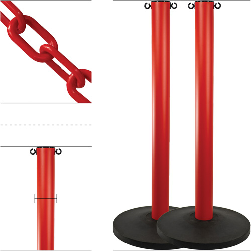 Ensemble de montants industriels avec chaîne en plastique, Hauteur de 37", Rouge Dufferin Supply