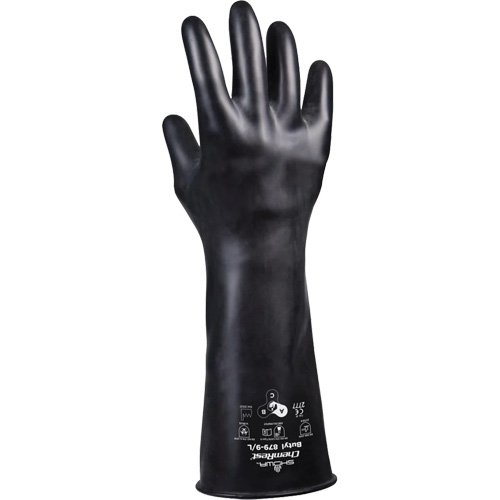879 Acid-Resistant Gloves, Size X-Large/10, 14" L, Butyl Rubber, 28-mil Dufferin Supply