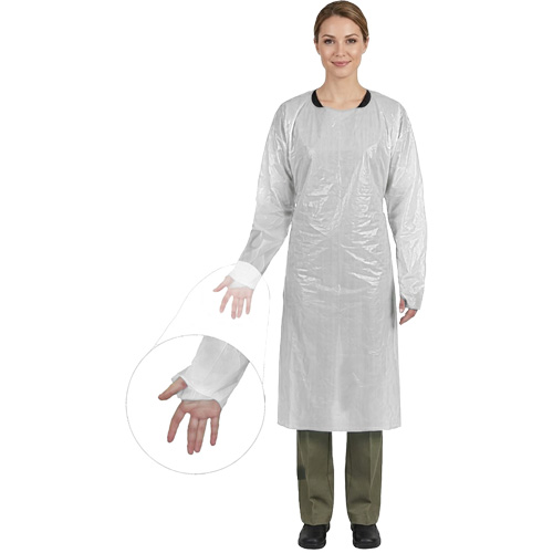 CoverMe Gown with Thumbholes, One Size, White, Polyethylene Dufferin Supply
