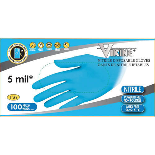 Gants jetables 34600, Moyen, Nitrile, 5 mils, Sans poudre, Bleu Dufferin Supply