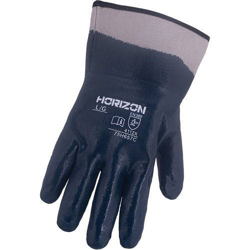 Gants bleu marine avec manchettes renforc&eacute;es &agrave; entoilage coll&eacute; Horizon, T-Grand, R&ecirc;vetement Nitrile, Enveloppe en Jersey/Coton Dufferin Supply