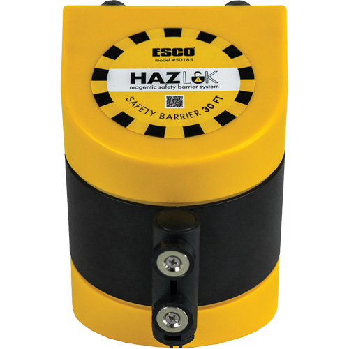 HAZLOK Safety Barrier System, Plastic, Magnetic Mount, 30', Black and Yellow Tape Dufferin Supply