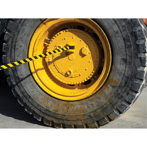 HAZLOK Safety Barrier System, Plastic, Magnetic Mount, 30', Black and Yellow Tape Dufferin Supply