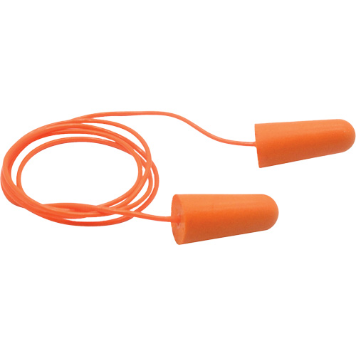 Bouchons d'oreilles coniques jetables en mousse de PU orange SEALTEC33, Vrac - Sac en poly, Avec cordon Dufferin Supply