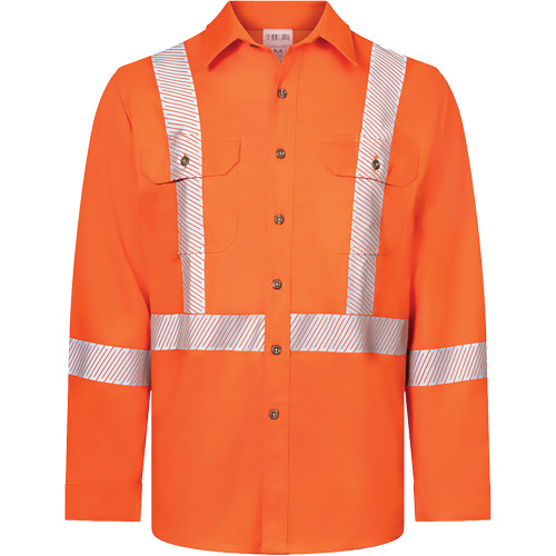 Avenger 7 oz Deluxe Segmented Striped High-Visibility Work Shirt, Style 652, Men's, 4X-Large (Tall), Orange Dufferin Supply