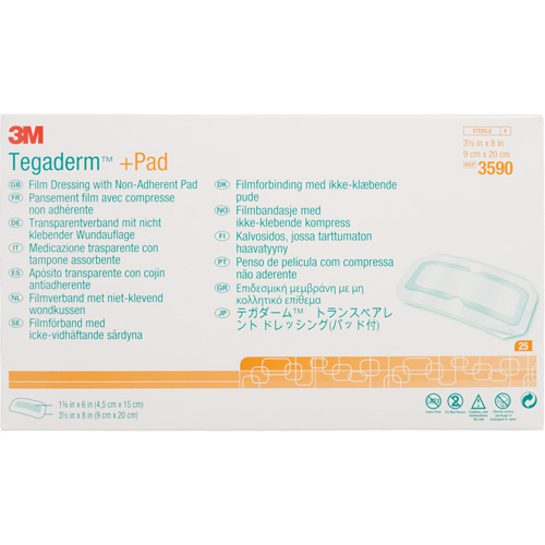 Pansement transparent Tegaderm avec tampon absorbant, Rectangulaire/carr&eacute;e, 8", Plastique, St&eacute;rile Dufferin Supply