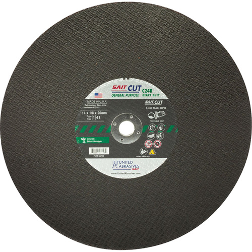 Meule &agrave; tronçonner haute vitesse pour le b&eacute;ton C24R, 12" x 1/8", Arbre de 25/32", Type 1, Carbure de silicium, 6300 Tr/min Dufferin Supply