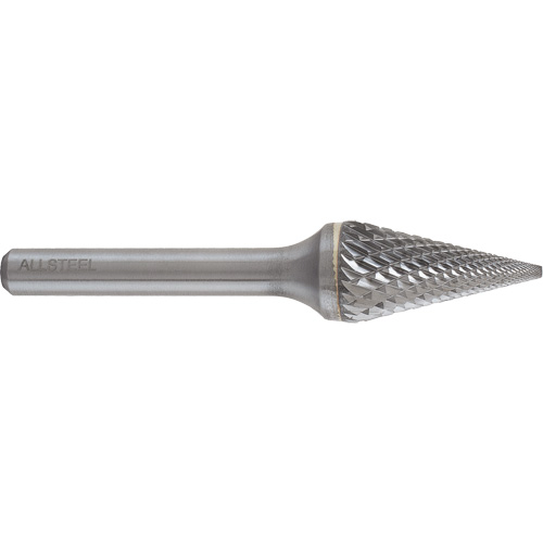 AllSteel Conical Shape Carbide Burr, SM-5, 1/2" Dia., 1/4" Shank, 7/8" Depth of Cut Dufferin Supply