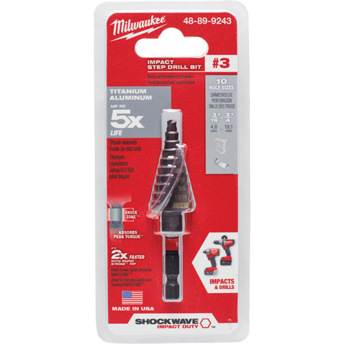 #3 Shockwave Impact Duty Step Drill Bit, 3/16" - 3/4" , 1/16" Increments, Titanium Dufferin Supply