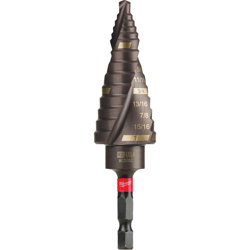 #8 Shockwave Impact Duty Step Drill Bit, 1/2" - 1" , 1/16" Increments, Titanium Dufferin Supply