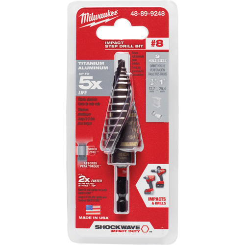 #8 Shockwave Impact Duty Step Drill Bit, 1/2" - 1" , 1/16" Increments, Titanium Dufferin Supply