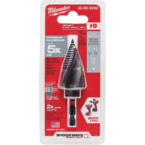 #9 Shockwave Impact Duty Step Drill Bit, 7/8" - 1-1/8" , 1/4" Increments, Titanium Dufferin Supply