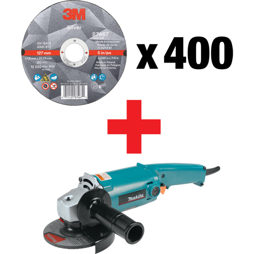 Silver Cut-Off Wheel & Angle Grinder Kit, 5" x 0.045", 7/8" Arbor, Type 1, Ceramic, 12250 RPM Dufferin Supply