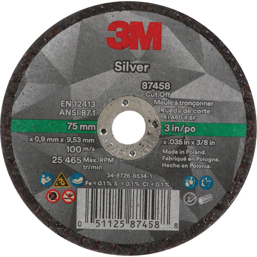 Meule &agrave; tronçonner Silver, 3" x 0,04", Arbre de 3/8"-24, Type 1, C&eacute;ramique, 25645 Tr/min Dufferin Supply