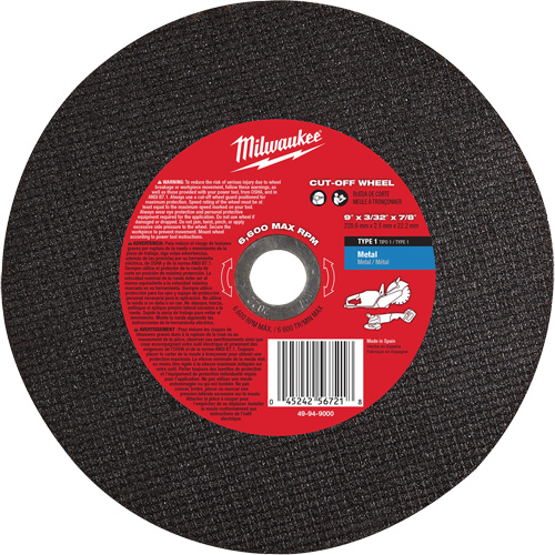 Cut-Off Wheel, 9" x 3/32", 7/8" Arbor, Type 1, 6600 RPM Dufferin Supply