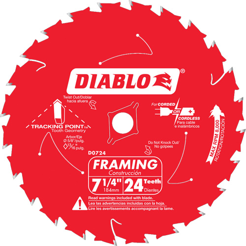 Lame de scie &agrave; charpente, 7-1/4", 24 dents, Pour Bois Dufferin Supply