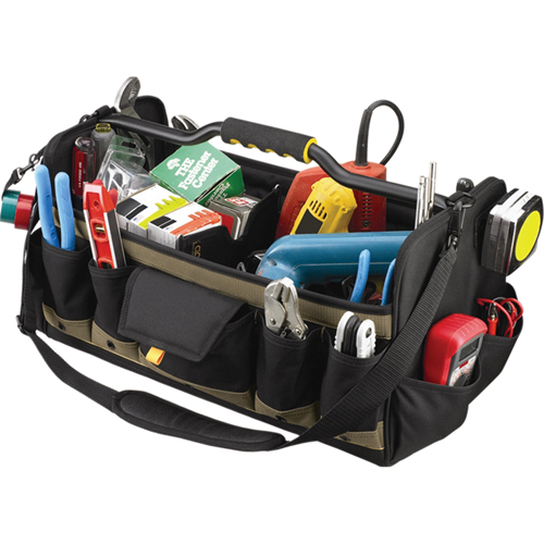 Open Top 20" Soft Side Tool Boxes, Polyester, 27 Pockets, Black Dufferin Supply