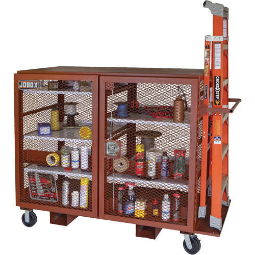 Mobile Mesh Cabinet, Steel, 49 Cubic Feet, Red Dufferin Supply