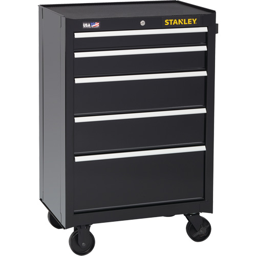 300 Series Rolling Tool Cabinet, 5 Drawers, 26-1/2" W x 18" D x 40-1/2" H, Black Dufferin Supply