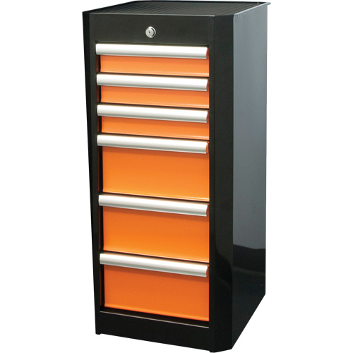 Side Rider Tool Drawer, 6 Drawers, 16" W x 18" D x 34" H, Black/Orange Dufferin Supply