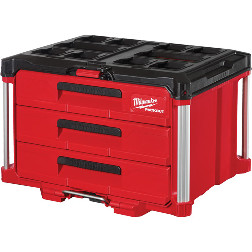 Packout 3-Drawer Tool Box, 16-1/3" x 14-1/3" x 22-1/5", Black/Red Dufferin Supply