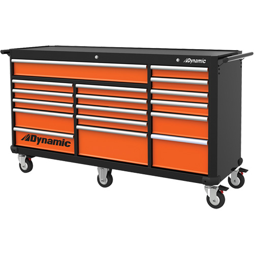 Roller Cabinet, 17 Drawers, 71" W x 24" D x 41" H, Black/Orange Dufferin Supply