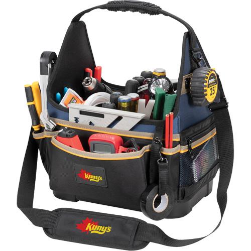 Molded Base Electrical/HVAC Tool Carrier, Ballistic Polyester, 20 Pockets, Black/Blue Dufferin Supply