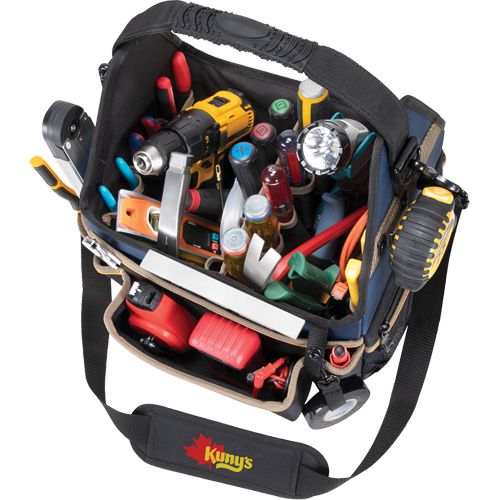 Molded Base Electrical/HVAC Tool Carrier, Ballistic Polyester, 20 Pockets, Black/Blue Dufferin Supply