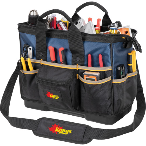 Molded Base Big-Mouth Tote Tool Bag, Ballistic Polyester, 23 Pockets, Black/Blue Dufferin Supply