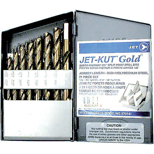GF21R Jet-Kut&reg; Gold Super Premium Drill Bit Set, 21 Pieces, Steel Dufferin Supply